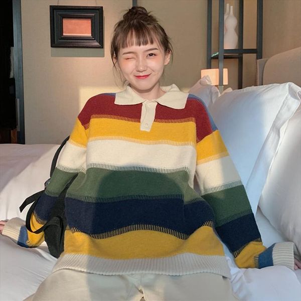 winter korea new ins harajuku vintage rainbow striped knit chic ins women fashion oversize loose ulzzang casual women sweater, White;black
winter korea new ins harajuku vintage rainbow striped knit chic ins women fashion oversize loose ulzzang casual women sweater, White;black