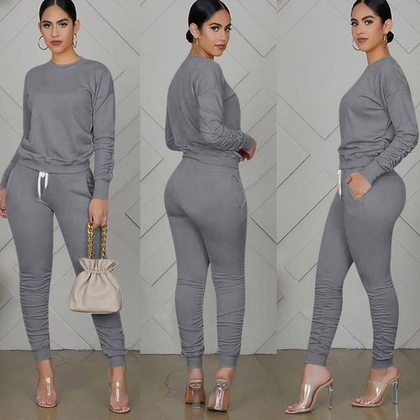 women's tracksuits fluorescent solid long sleeve set classic round neck tight pleated slim-fit exercise pants plus size clothes suits, Gray
women's tracksuits fluorescent solid long sleeve set classic round neck tight pleated slim-fit exercise pants plus size clothes suits, Gray