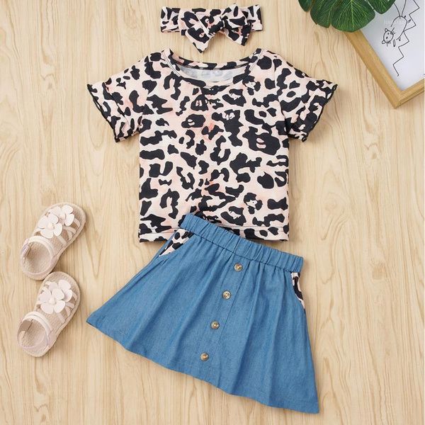 toddler baby girls clothes set summer round neck short sleeve leopard t-shirt + denim button skirt outfits1, White
toddler baby girls clothes set summer round neck short sleeve leopard t-shirt + denim button skirt outfits1, White