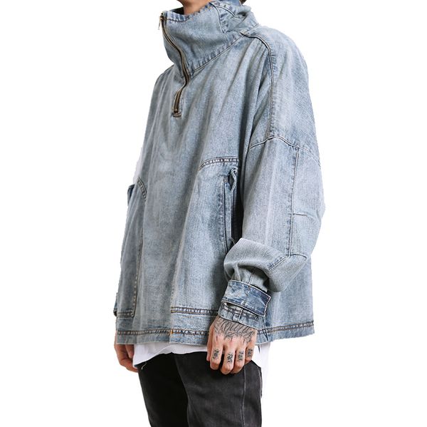 2020 street fall shoulder hip hop alta neck half zipper old denim men jackets shaved 1u5o, Black;brown
2020 street fall shoulder hip hop alta neck half zipper old denim men jackets shaved 1u5o, Black;brown