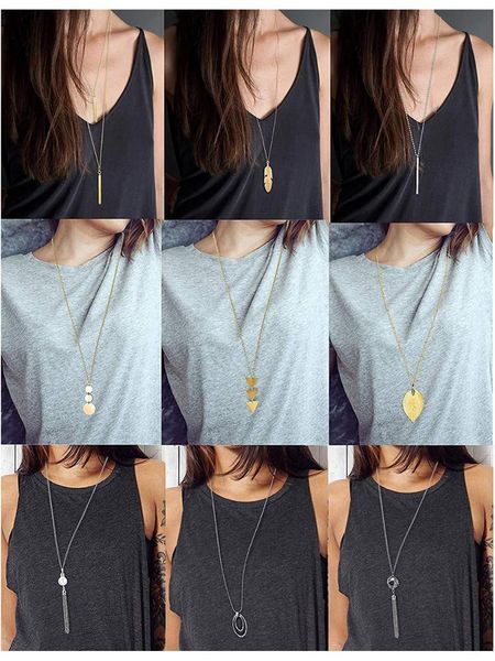 pendant necklaces long sweater necklace 9pcs/set feather leaf bar disc tassel oval-shape triangle silver color gold plated
pendant necklaces long sweater necklace 9pcs/set feather leaf bar disc tassel oval-shape triangle silver color gold plated