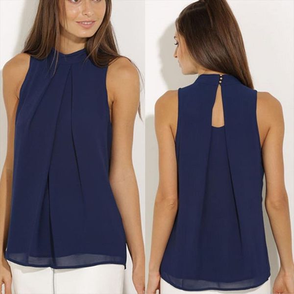 women chiffon sleeveless blouse beach summer back hollow elegant pleated blusas femme plus size shirts, White
women chiffon sleeveless blouse beach summer back hollow elegant pleated blusas femme plus size shirts, White