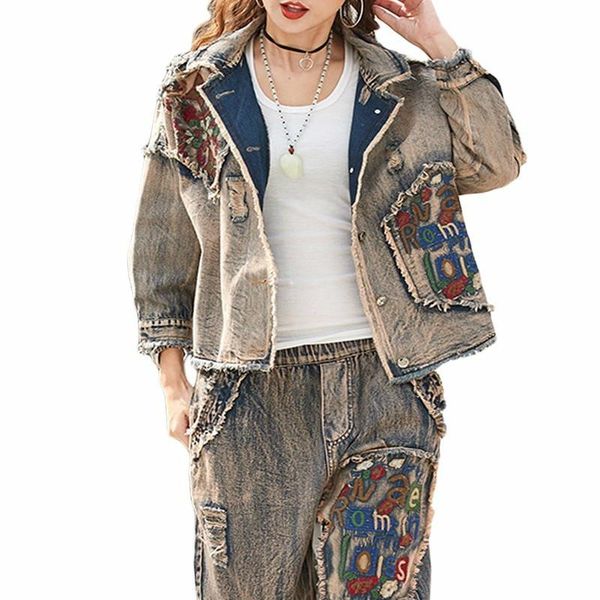 women's tracksuits 2021 korean ladies jeans jackets casual pants womens denim two piece sets spring tracksuit fashion woman floral clot, Gray
women's tracksuits 2021 korean ladies jeans jackets casual pants womens denim two piece sets spring tracksuit fashion woman floral clot, Gray