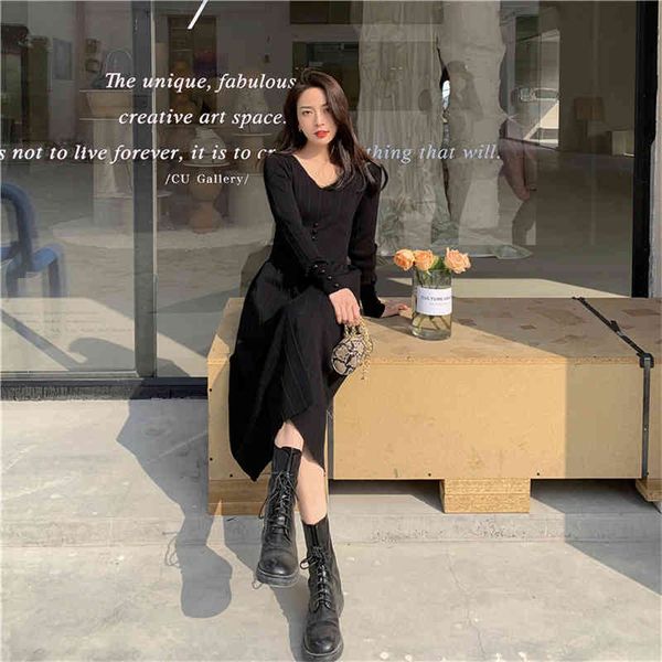 one-piece retro female korean business sweater autumn black elegant knitted dress v-neck slim waist knitted womens dress, Black;gray
one-piece retro female korean business sweater autumn black elegant knitted dress v-neck slim waist knitted womens dress, Black;gray