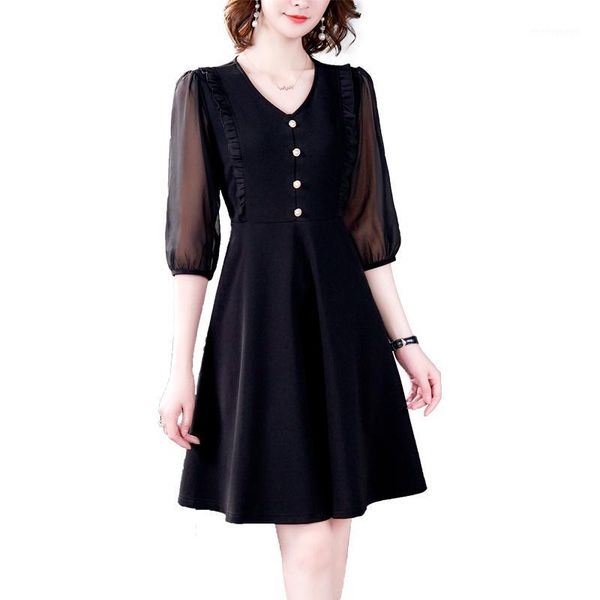 casual dresses black chiffon female 2021 summer temperament was thin large size fashion trumpet sleeve knee a-line vestidos d2061, Black;gray
casual dresses black chiffon female 2021 summer temperament was thin large size fashion trumpet sleeve knee a-line vestidos d2061, Black;gray