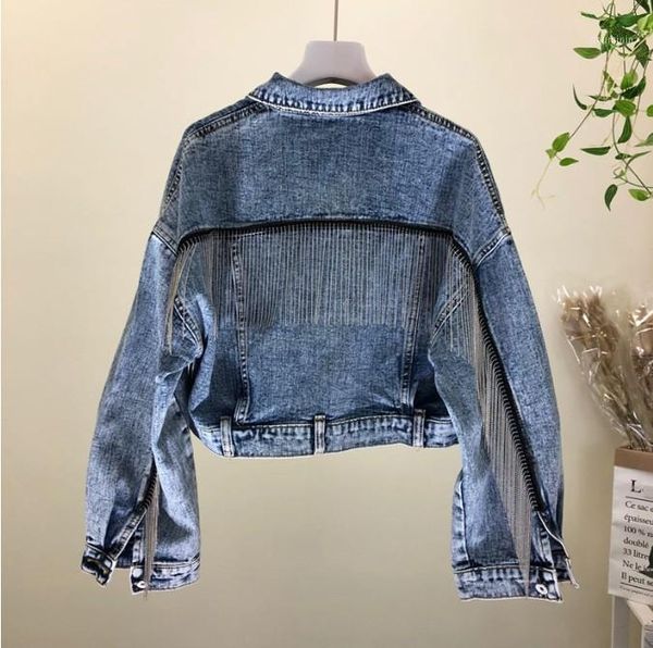 2019 new spring korean heavy tassel chain washed jeans jacket women's short cowboy coat students loose denim jackets1, Black;brown
2019 new spring korean heavy tassel chain washed jeans jacket women's short cowboy coat students loose denim jackets1, Black;brown