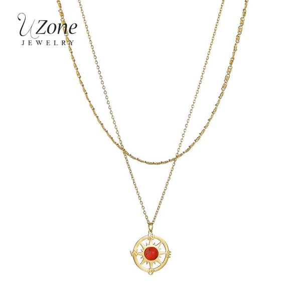 uzone new fashion natural stone gold compass pendant necklace stainless steel double-layer chain necklaces for women party gift, Silver
uzone new fashion natural stone gold compass pendant necklace stainless steel double-layer chain necklaces for women party gift, Silver