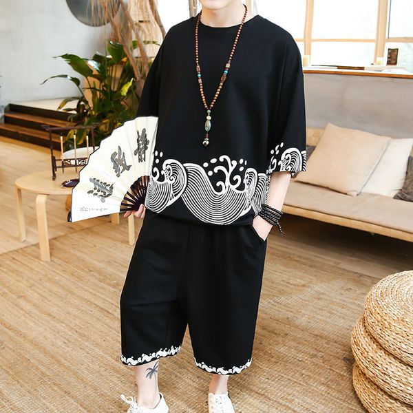 2021 new chinese style men summer suit personalized printing knit t-shirt + pants q8e2, Gray
2021 new chinese style men summer suit personalized printing knit t-shirt + pants q8e2, Gray