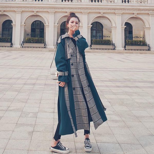 women trench coat autumn new vintage double breasted loose casual splice plaid long windbreaker female elegant overcoat1, Tan;black
women trench coat autumn new vintage double breasted loose casual splice plaid long windbreaker female elegant overcoat1, Tan;black