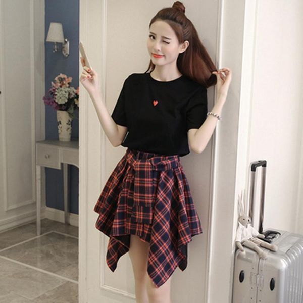 two piece dress summer korean 2 set women leisure short sleeve t-shirt + elastic force high waist irregularity lattice skirt set1, White
two piece dress summer korean 2 set women leisure short sleeve t-shirt + elastic force high waist irregularity lattice skirt set1, White