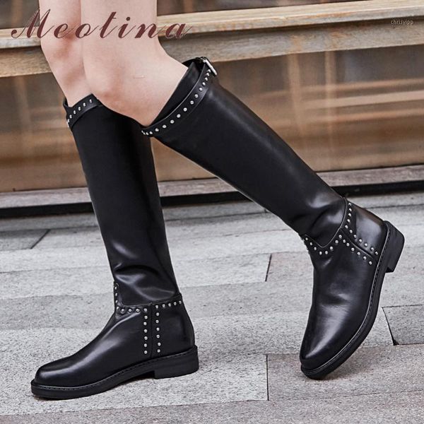 meotina winter riding boots women natural genuine leather zip flat knee high boots rivets round toe shoes lady autumn size 34-421, Black
meotina winter riding boots women natural genuine leather zip flat knee high boots rivets round toe shoes lady autumn size 34-421, Black