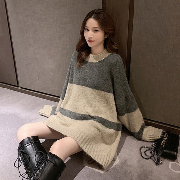 new contrast color knitted bottoming shirt in autumn and winter, korean version medium length striped dress, women's net red wool outer
new contrast color knitted bottoming shirt in autumn and winter, korean version medium length striped dress, women's net red wool outer