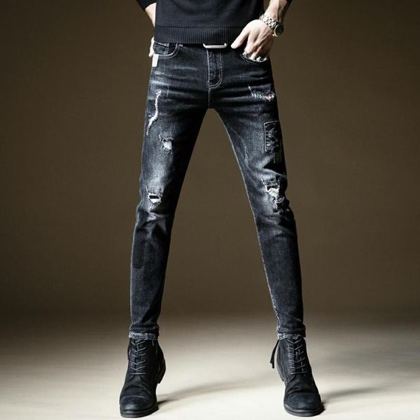 men's jeans fashion male black patch autumn ripped trendy brand korean denim pants trousers, Blue
men's jeans fashion male black patch autumn ripped trendy brand korean denim pants trousers, Blue