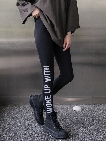 dazy letter graphic skinny leggings v01e#, Black