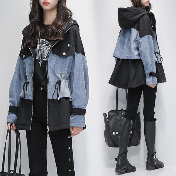 women's jackets plus size women patchwork denim coats zip-up drawsting trench coat autumn lady hooded outer wear black blue, Black;brown
women's jackets plus size women patchwork denim coats zip-up drawsting trench coat autumn lady hooded outer wear black blue, Black;brown