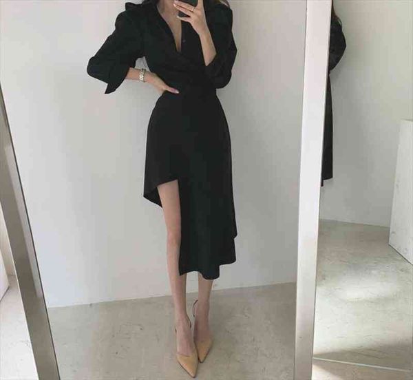 dresses autumn casual retro chic slim high waist temperament ol black lapel long sleeve irregular shirt dress vestidos mujer, Black;gray
dresses autumn casual retro chic slim high waist temperament ol black lapel long sleeve irregular shirt dress vestidos mujer, Black;gray