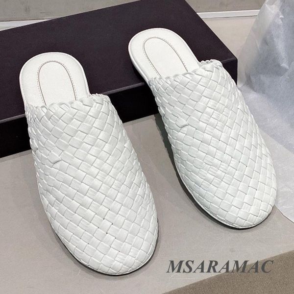 slippers summer white woven flat leather round toe outdoor italian craft designer shoes, Black
slippers summer white woven flat leather round toe outdoor italian craft designer shoes, Black