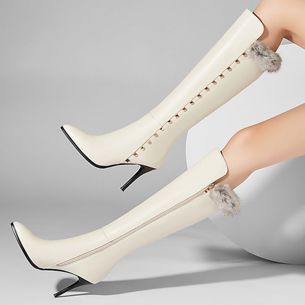 2021 new women knee-high concise fashion boots rebites woman toe-pointed genuine leather shoes with on rdfs, Black
2021 new women knee-high concise fashion boots rebites woman toe-pointed genuine leather shoes with on rdfs, Black