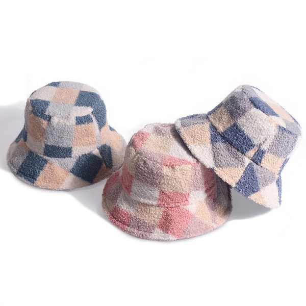 beanie/skull caps autumn fisherman hat and winter women's lambskin plaid bucket warm plush fashion, Blue;gray
beanie/skull caps autumn fisherman hat and winter women's lambskin plaid bucket warm plush fashion, Blue;gray