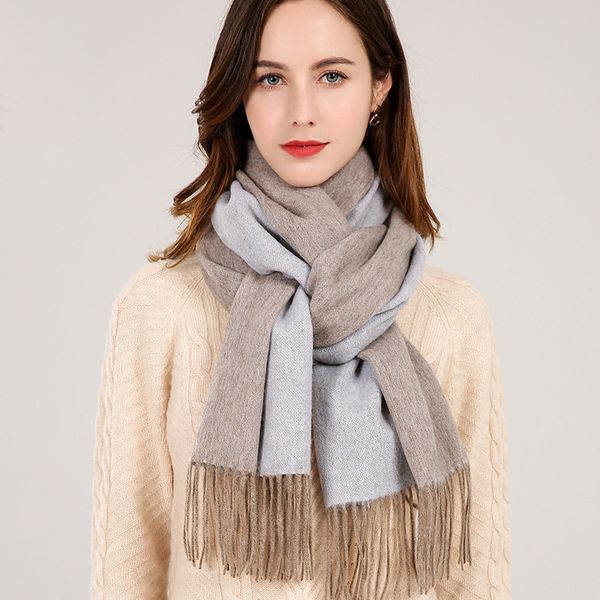 reversible 100% pure wool scarf women neck warmer with tassel echarpe wraps ladies winter merino cashmere scarves foulard femme y201007, Blue;gray
reversible 100% pure wool scarf women neck warmer with tassel echarpe wraps ladies winter merino cashmere scarves foulard femme y201007, Blue;gray