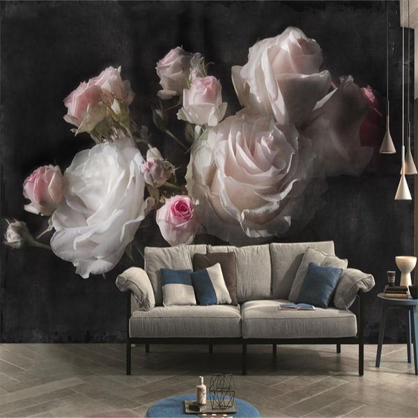 custom mural wallpaper european retro rose flowers living room bedroom background wall decoration waterproof 3d wallpaper mural