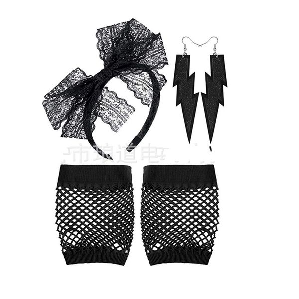 three-piece suite accessories short fishing net glove earrings hair hoop party ornament selling with green black purple color 10lda j1
three-piece suite accessories short fishing net glove earrings hair hoop party ornament selling with green black purple color 10lda j1