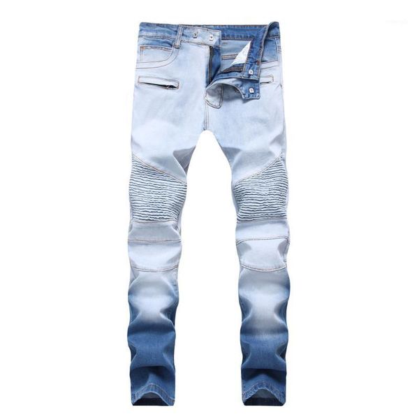 2020 new dropshipping biker jeans men high stretch cargo denim jeans with zippers pleated slim men's casual pants trousers1, Blue
2020 new dropshipping biker jeans men high stretch cargo denim jeans with zippers pleated slim men's casual pants trousers1, Blue