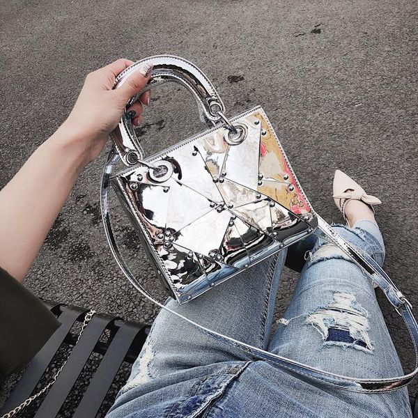 new mirror laser mini i chain bag splicing rivet messenger bag trend