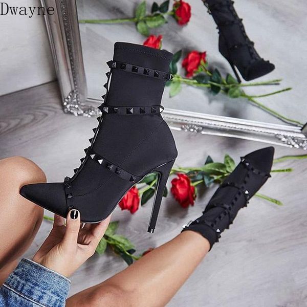2020 new style pointed belt buckle fashion rivet stiletto high-heeled stretch cloth women's short boots, Black
2020 new style pointed belt buckle fashion rivet stiletto high-heeled stretch cloth women's short boots, Black