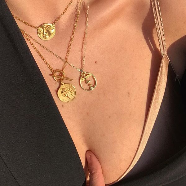 lacquered head portrait sweater chain versatile in autumn and winter, Silver 
lacquered head portrait sweater chain versatile in autumn and winter, Silver