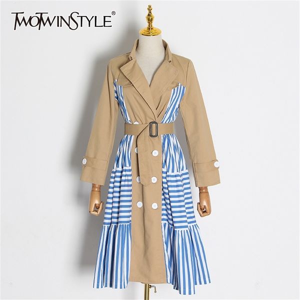 twotwinstyle casual patchwork striped trench coat female lapel collar long sleeve high waist lace up windbreaker women 2020 tide lj200903, Tan;black
twotwinstyle casual patchwork striped trench coat female lapel collar long sleeve high waist lace up windbreaker women 2020 tide lj200903, Tan;black