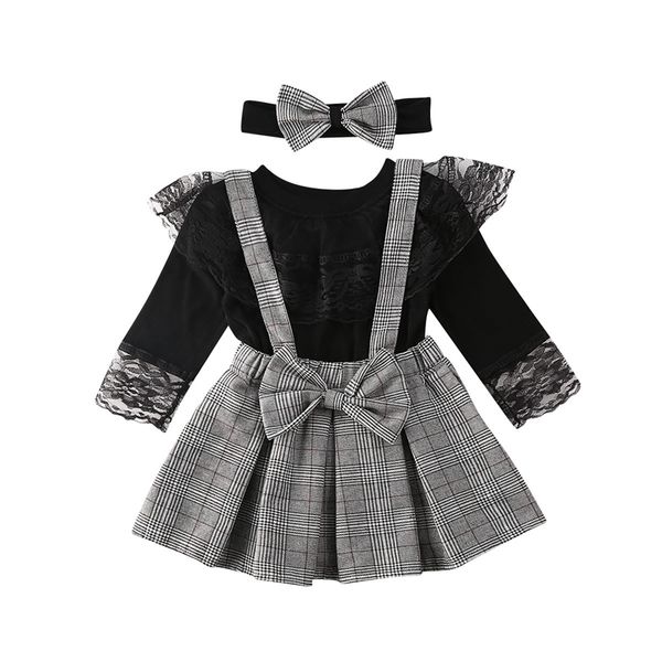 1-6y toddler kid girl baby clothes set black long sleeve lace t shirt + plaid ruffles skirts overalls spring girl costumes 201126, White
1-6y toddler kid girl baby clothes set black long sleeve lace t shirt + plaid ruffles skirts overalls spring girl costumes 201126, White