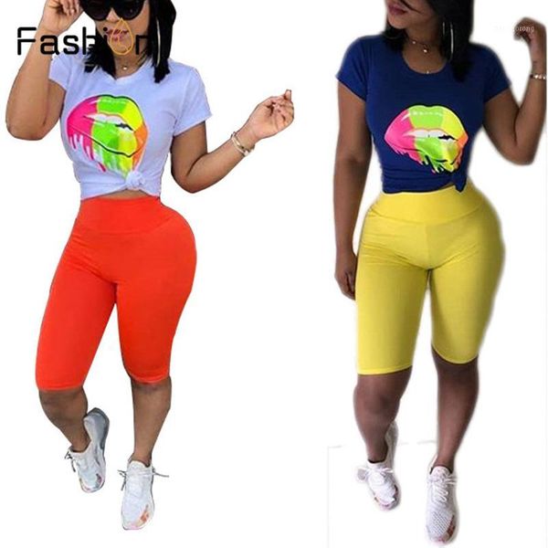 women summer two piece set short sleeve crop high waist stretch shorts workout fitness 2 pieces sets big lips print1, White
women summer two piece set short sleeve crop high waist stretch shorts workout fitness 2 pieces sets big lips print1, White