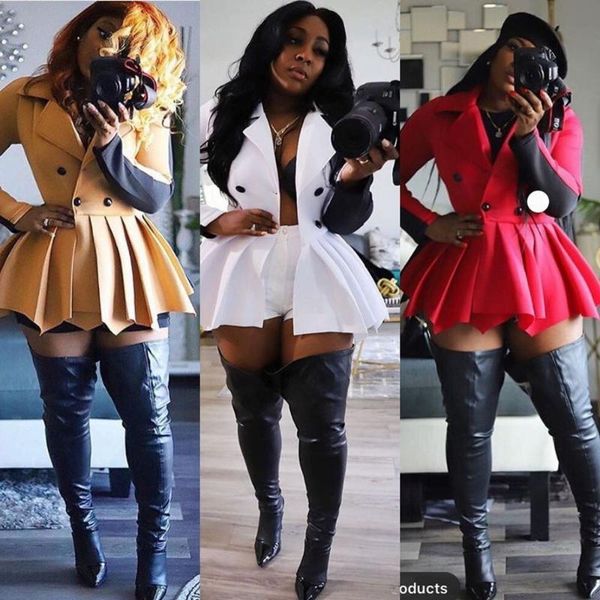 solid two piece matching set women's clothing 2020 notched long sleeve pleated dress + high waist skinny short club outfits, Gray
solid two piece matching set women's clothing 2020 notched long sleeve pleated dress + high waist skinny short club outfits, Gray