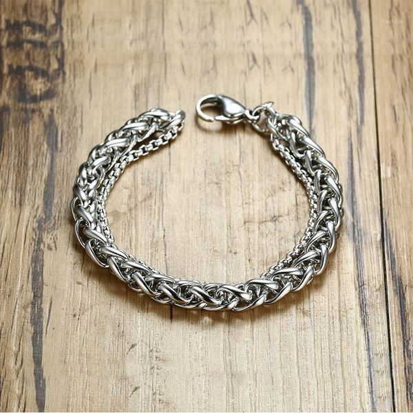 bracelet men's stainless steel kpop chain hand charm silver bracelet hip hop rock double layer gift for man accessories1, Black
bracelet men's stainless steel kpop chain hand charm silver bracelet hip hop rock double layer gift for man accessories1, Black