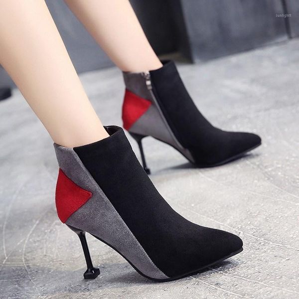 boots womens mixed colors suede pointed toe high stilettos heels ankle shoes a411, Black
boots womens mixed colors suede pointed toe high stilettos heels ankle shoes a411, Black
