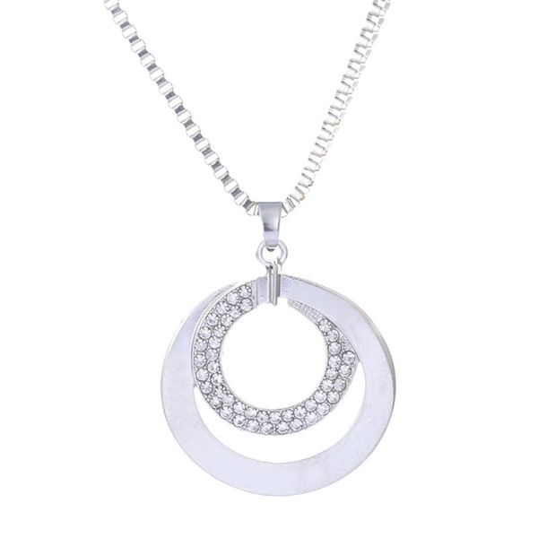 women long necklace crystal rhinestone double loop pendant necklace sweater chain, Silver
women long necklace crystal rhinestone double loop pendant necklace sweater chain, Silver