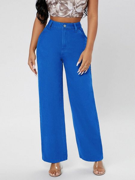 petite high waist wide leg jeans r0yu#, Blue