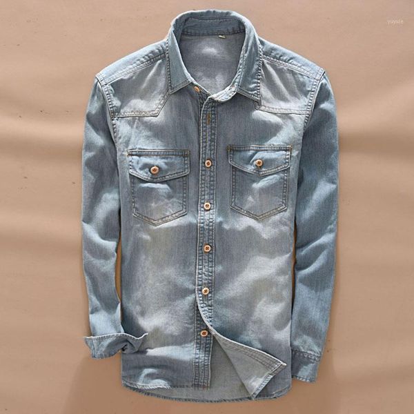 men's vintage long sleeve denim shirt with wood button spring blue casual shirt men korea style slim fit denim for men1, White;black
men's vintage long sleeve denim shirt with wood button spring blue casual shirt men korea style slim fit denim for men1, White;black