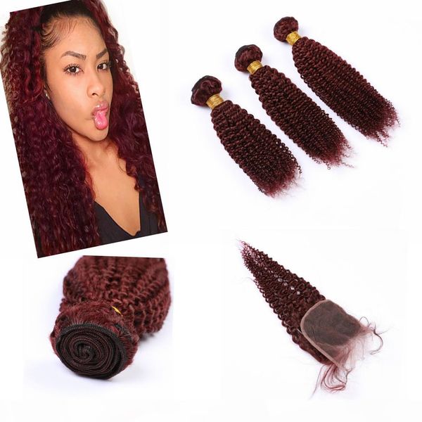 indian human hair bundles with closure 4" * 4" #99j color kinky curly bundles with closure, Black;brown
indian human hair bundles with closure 4" * 4" #99j color kinky curly bundles with closure, Black;brown