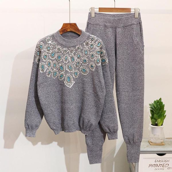 2 piece sequined knitted sweaters pants suit european style knitting pullover trousers women set1, White
2 piece sequined knitted sweaters pants suit european style knitting pullover trousers women set1, White