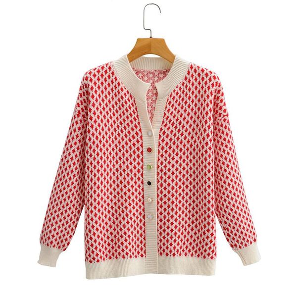 women's colorful button round neck fashion outer wear knitted cardigan small fragrant loose diamond plaid harajuku female sweate, White
women's colorful button round neck fashion outer wear knitted cardigan small fragrant loose diamond plaid harajuku female sweate, White