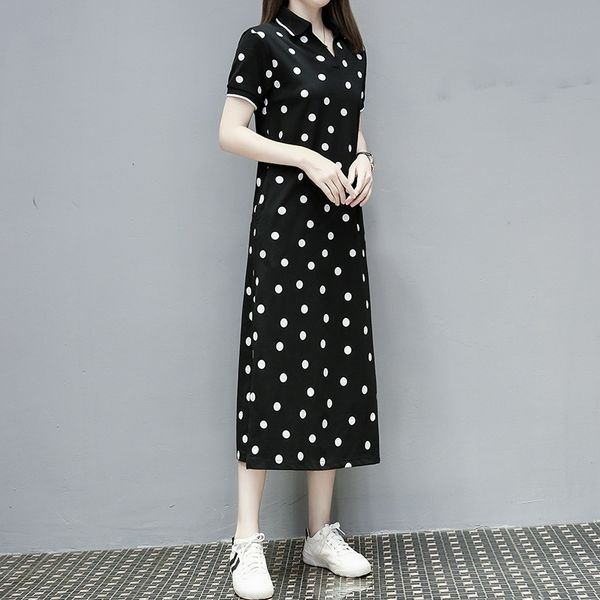 women polo t shirt dress polka dot print summer fashion short sleeve korean casual long plus size dresses for woman 3xl 4xl y200805, Black;pink
women polo t shirt dress polka dot print summer fashion short sleeve korean casual long plus size dresses for woman 3xl 4xl y200805, Black;pink