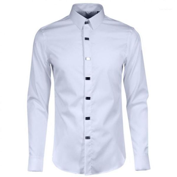 men's casual shirts arrival 100% cotton men shirt with black solid color long sleeve square rivets mens dress luxury slim fit casual1, White;black
men's casual shirts arrival 100% cotton men shirt with black solid color long sleeve square rivets mens dress luxury slim fit casual1, White;black