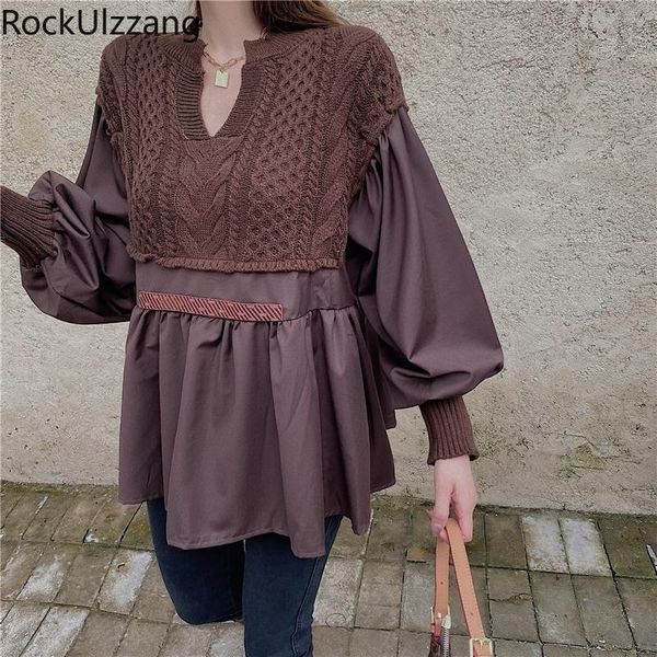 lantern long sleeve vintage fashion patchwork knit loose pleated blouse solid brown shirt korean women fashion cute kawaii, White
lantern long sleeve vintage fashion patchwork knit loose pleated blouse solid brown shirt korean women fashion cute kawaii, White