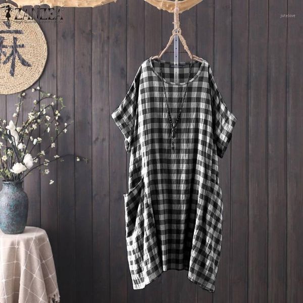 zanzea summer women plaid checked sundress vintage short sleeve midi dress baggy long shirt dress casual loose party vestido1, White;black 
zanzea summer women plaid checked sundress vintage short sleeve midi dress baggy long shirt dress casual loose party vestido1, White;black