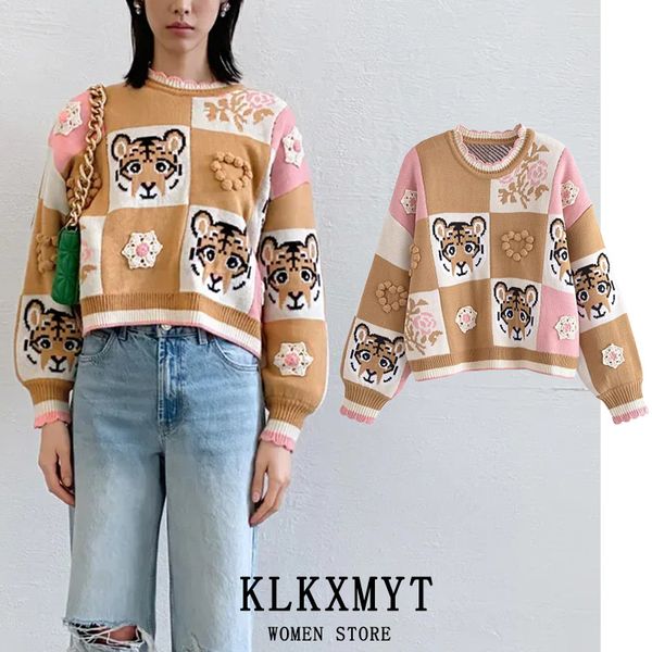 woman cartoon animal jacquard knit cropped sweater women long sleeve pullover vintage sweater, White;black
woman cartoon animal jacquard knit cropped sweater women long sleeve pullover vintage sweater, White;black