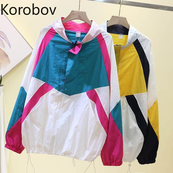korobov summer sunscreen women jackets long sleeve thin hit color coats korean oversize zipper patchwork sports jacket 780421, Black;brown
korobov summer sunscreen women jackets long sleeve thin hit color coats korean oversize zipper patchwork sports jacket 780421, Black;brown