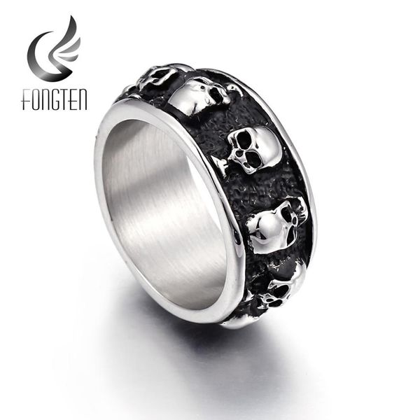 fongten vintage матовый черный череп мужчины кольцо из нержавеющей стали круглый каркасный байкер модный мужской моды ювелирных изделий jllq, Bronze;silver 
fongten vintage матовый черный череп мужчины кольцо из нержавеющей стали круглый каркасный байкер модный мужской моды ювелирных изделий jllq, Bronze;silver