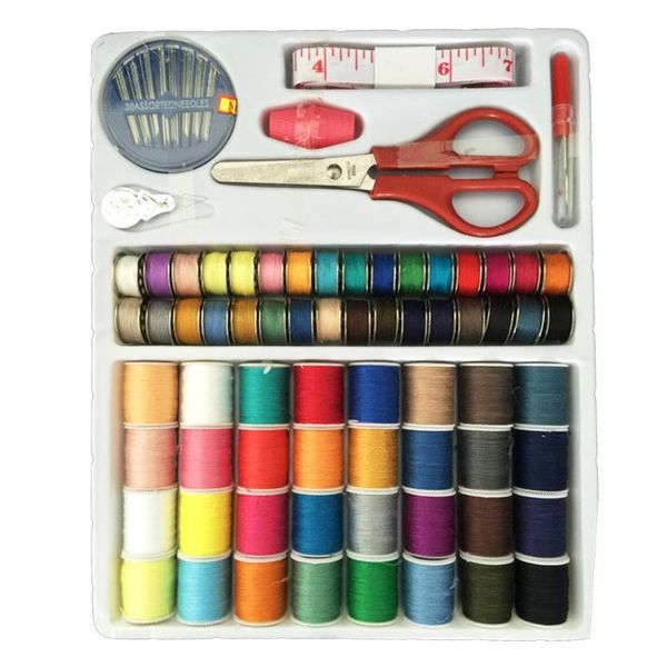 sewing notions & tools 100pcs/set portable kits spools thread yarn needle scissors diy hand craft stitching embroidery, Black